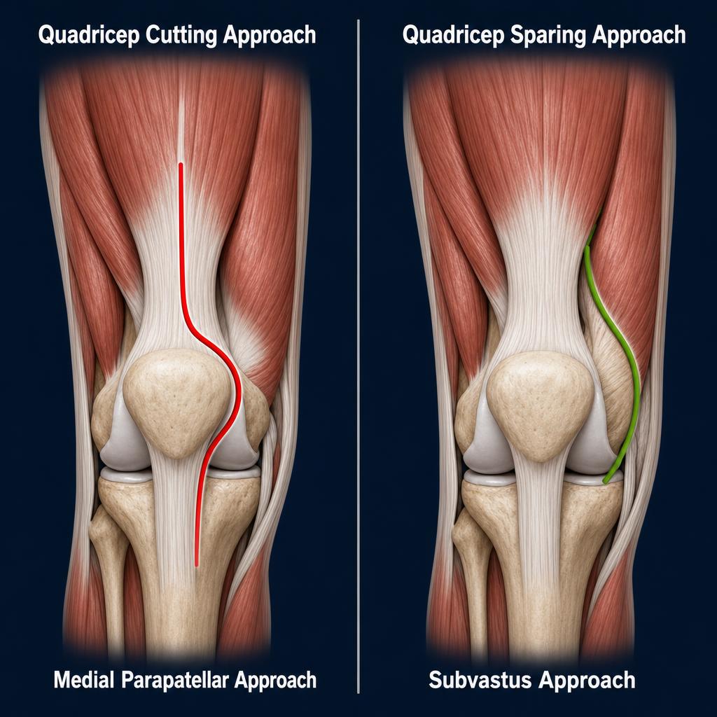 Comparison of the quadricep cutting (medial parapatellar) approach and the quadricep sparing (subvastus) approach